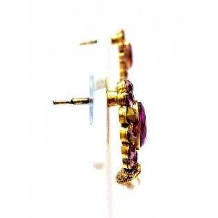 Gold Oxidized Women Earring Stud Jewelry PushBack Classy Gift-Rhinestone Bead 11